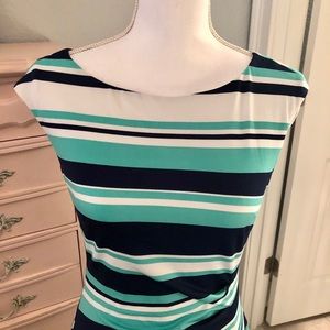 Gorgeous teal, navy and cream dress